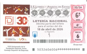 Lotería Nacional Sábado (6€) 18/04/2026