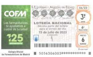 Lotería Nacional Sábado (6€) 15/07/2023