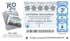 Lotería Nacional Sábado (6€) 29/10/2022